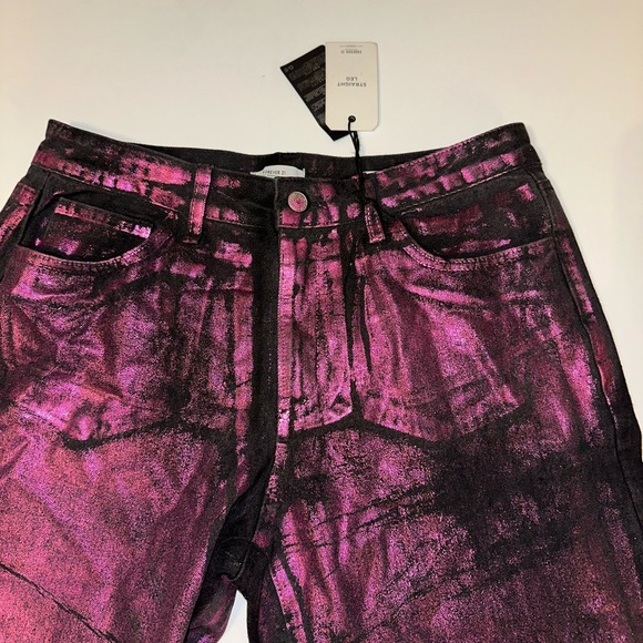 NWT Forever 21 Premium Jeans Women’s 30 Metallic Pink Mid Rise Slim Straight Leg - Picture 2 of 6